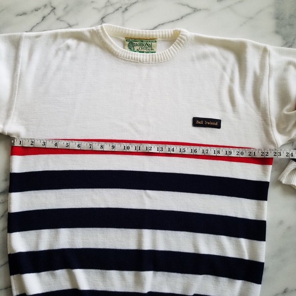 Vrg Traditional Craft Mens 40" to 42" Sweater Striped Salt Ireland Patch White - Picture 6 of 9